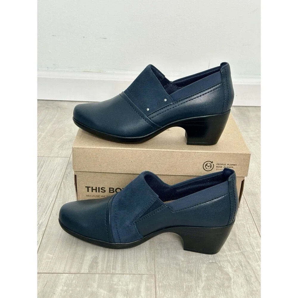 Clarks Navy Blue Leather & Suede Low Heel Loafers